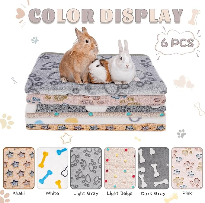 6 Pack Guinea Pig Cage Liner, Washable Fleece Guinea Pig Blankets Bedding Accessories, Flannel Throw Warm Sleep Mat, Pet Pee Pads for Small Animal Hamster Rabbit Puppy Cat, 24x16 Inch