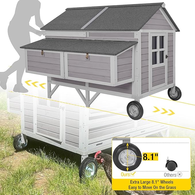 Chicken Coop Super Large Mobile Hen House with Wheels,Strong Iron Frame Outdoor Poultry Cage with Nesting Box,Duck Coop,Rabbit Cage Waterproof