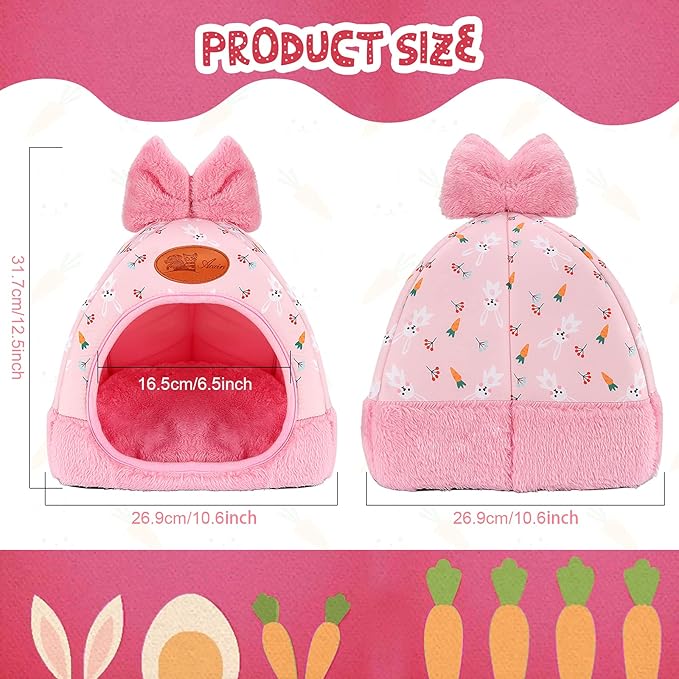 YUEPET Bunny Bed Warm Guinea Pig Cave Beds Cute Bowknot House Big Hideouts Cage Accessorie for Dwarf Rabbits Hamster Bunny Ferrets Rats Hedgehogs Chinchilla(Carrot)