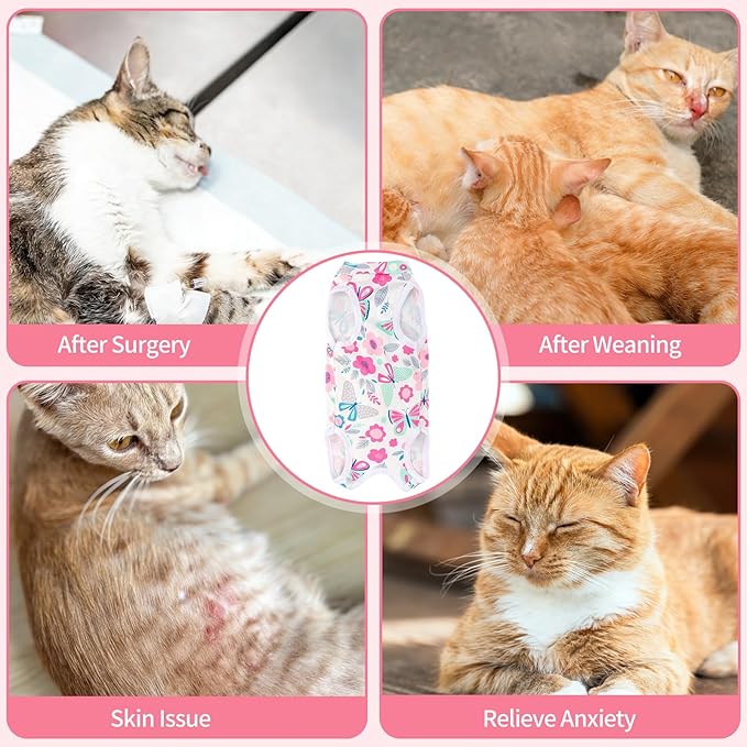 Cat Recovery Suit Cat Onesie for Cats After Surgery, Breathable Cats Surgery Recovery Suit for Female Spay & Abdominal Wounds, Kitten Surgical Onesie Body Suit Anti Licking Cone Alternative