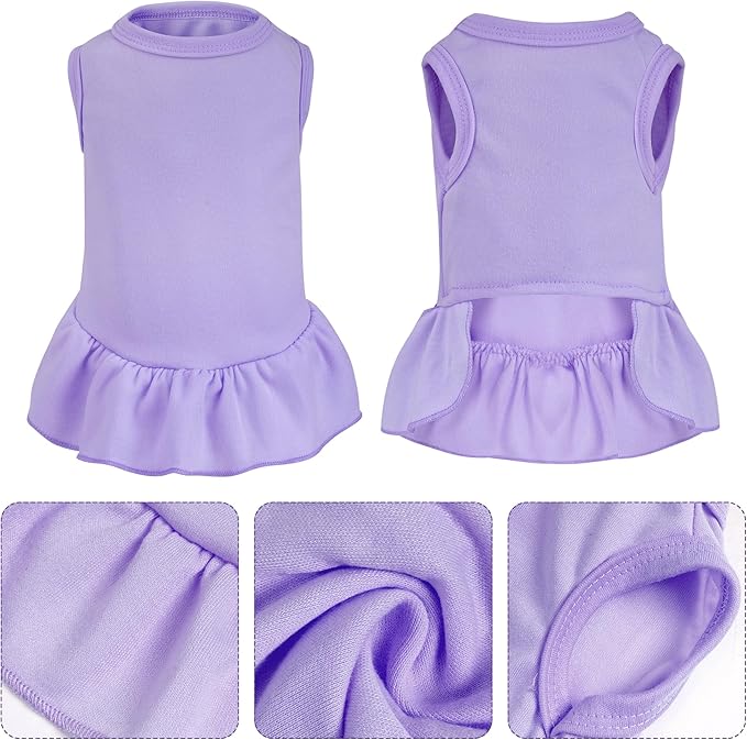 Dog Dresses Cat Skirt Solid Color Dog Clothes Summer Sleeveless Puppy Girl Clothes for Small Pet Dogs Cats (Light Purple, Small)