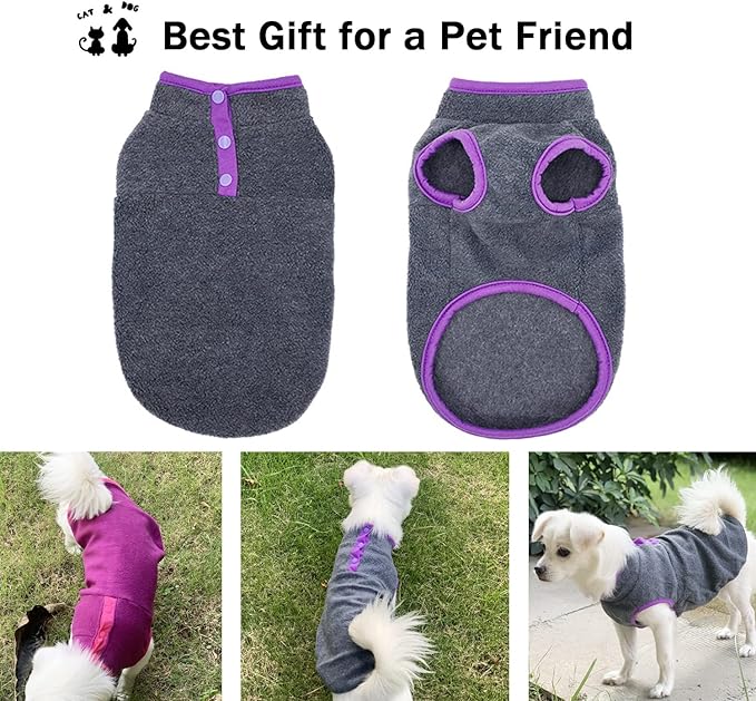 Tealots 2 Pack Dog Fleece Vest Sweater, Warm Pullover Puppy Jacket, Autumn Winter Cold Weather Coat Clothes, Pet Stretch Apparel with Buttons Costumes for Small Medium Dogs Cats (Medium) Fuchsia+Gray