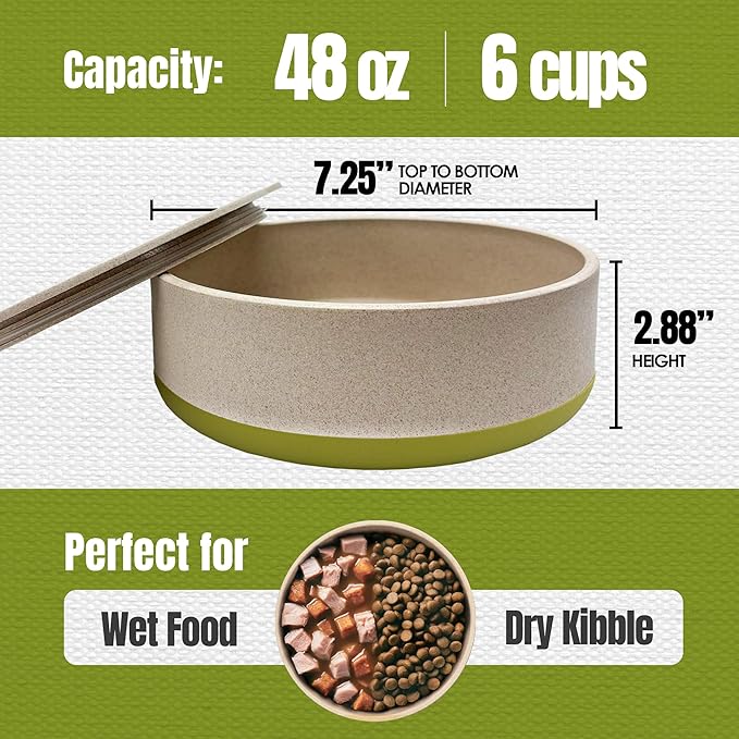 Palz&Co EcoBowl with Lid for Dogs & Cats, 48 oz Green - Natural Bamboo Pet Bowl with Non-Slip Base, Pet Food and Water Dish, Dishwasher Safe