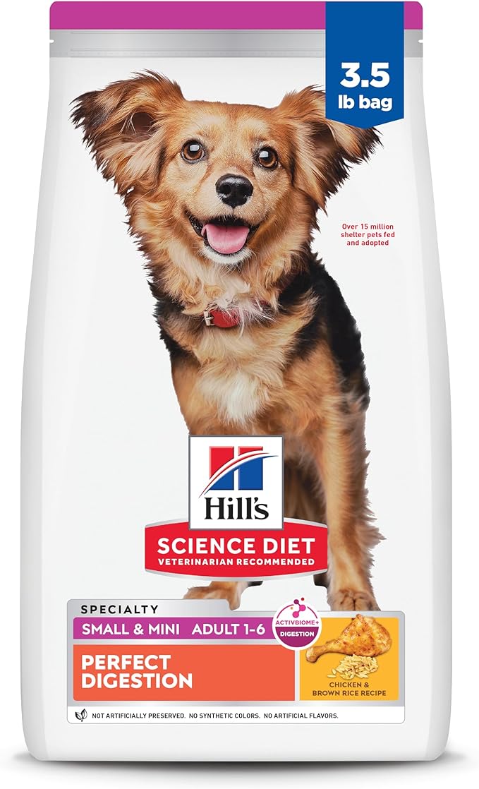 Hill's Science Diet Adult 1-6 Perfect Digestion Small & Mini Dry Dog Food, Chicken & Brown Rice, 3.5 lb. Bag