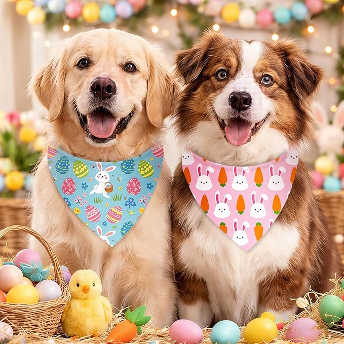 Shyyween 100 Pcs Easter Dog Bandanas Bulk for Dogs with Bunny Rabbit Egg Carrot Pattern Soft Bibs Adjustable Triangle Pet Scarf Bowtie for Small Medium Large Costume Grooming 31.5 x 21.7 x 21.7 Inch