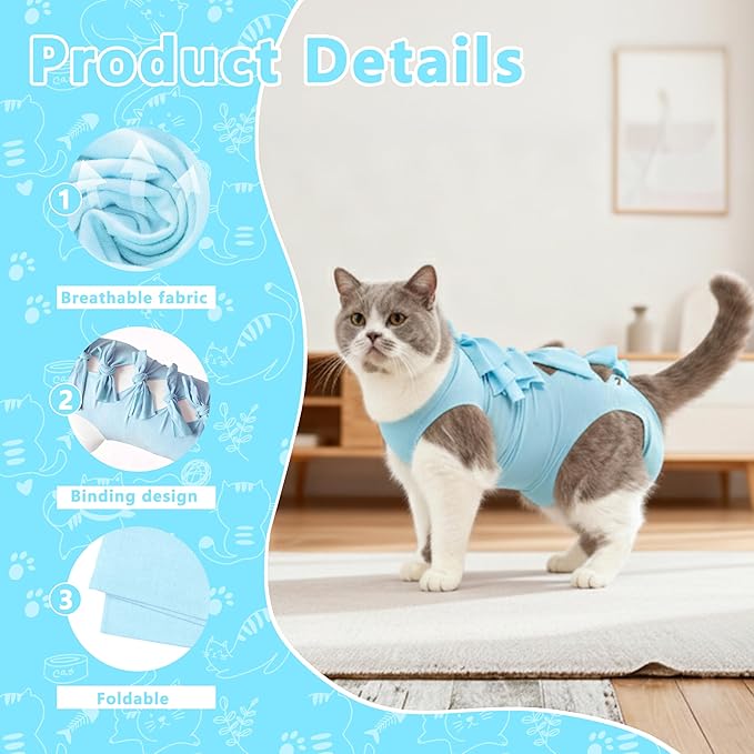 Cat Recovery Suit Anti Licking, Cats Surgery Recovery Suit Female Kitten Onesie After Spay, Cone of Shame Alternative, Post-Surgery Kitten Surgical Clothes for Abdominal Wounds(Kont Blue,M)