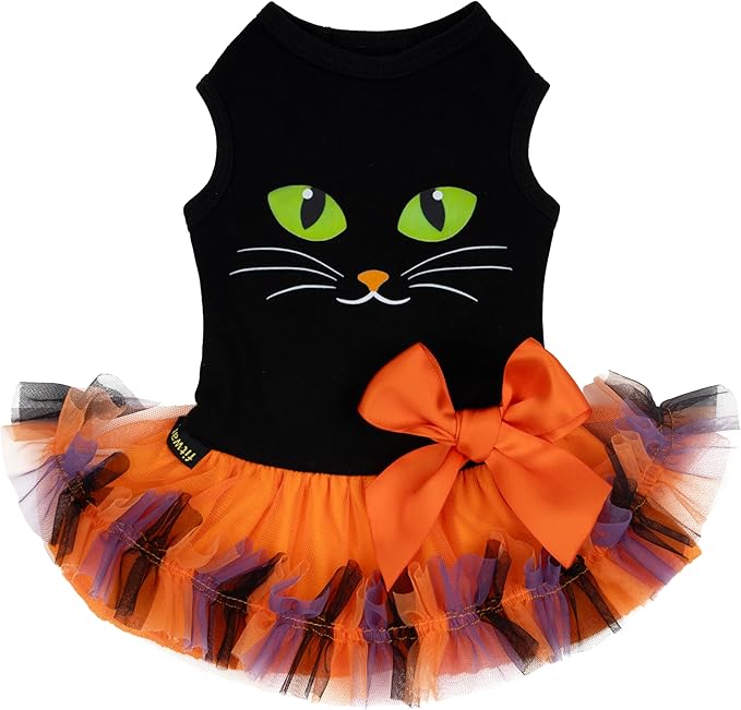 Fitwarm Halloween Cat Face Dog Dress, Funny Halloween Costumes for Small Dogs Girl, Pet Apparel, Black, Orange, Purple, Green, Small