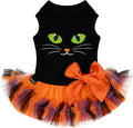 Fitwarm Halloween Cat Face Dog Dress, Funny Halloween Costumes for Small Dogs Girl, Pet Apparel, Black, Orange, Purple, Green, Small