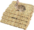 PINVNBY Straw Mats for Rabbits,11.0"x8.3" Natural Bunny Grass Mat,Handwoven Rabbit Hay Mat Small Animal Bedding Chewable & Cooling Mat - Eco-Friendly Cage Liner Nesting Toy(4 PCS)