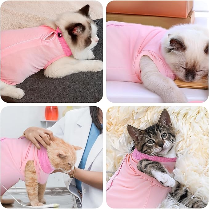 Cat Recovery Suit Spay Abdominal Wounds Skin Diseases Kitten Bodysuit Female Kitten Breathable Cone of Shame Alternative for Cats Anti Licking After Surgery Protection, Chest 13.4-15.7 in