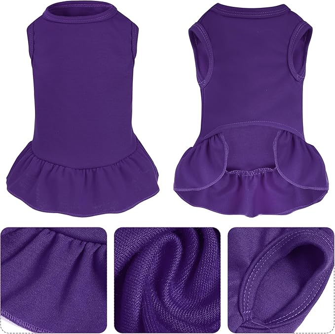2 Pcs Dog Dresses Cat Skirt Solid Color Dog Clothes Summer Sleeveless Puppy Girl Clothes for Small Pet Dogs Cats (Purple,Orange, Medium)
