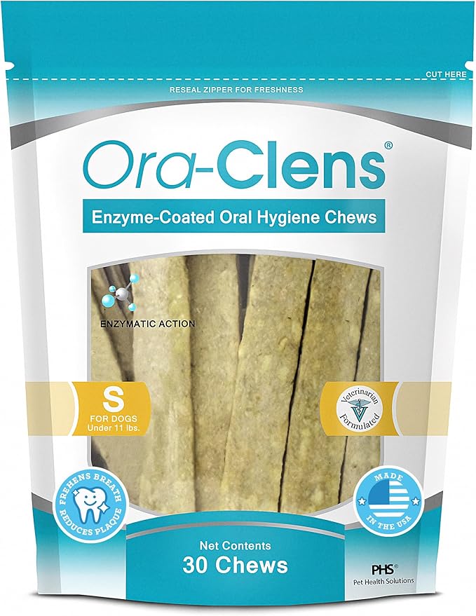 Oral Hygiene Chews for Small Dogs-Enzymatic Dental Treats for Daily Oral Care, Cleans Teeth and Freshens Breath, Reduces Plaque, Bacteria and Tartar Build Up Without Brushing-30 Chews