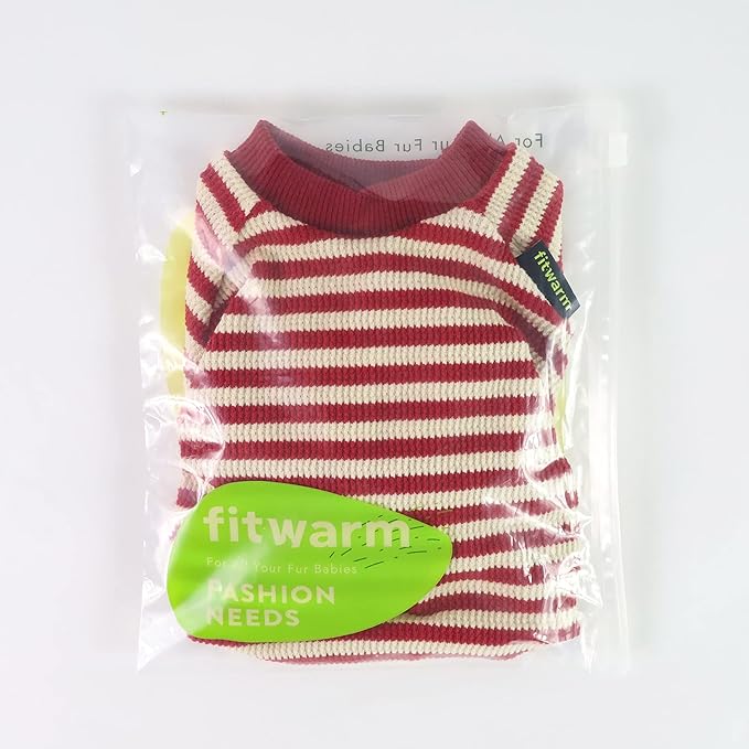 Fitwarm Red and White Striped Dog Pajamas, Waffle Dog Clothes for Small Dogs Girl Boy, Puppy Onesie with Feet, Pet Christmas Outfit, XXL