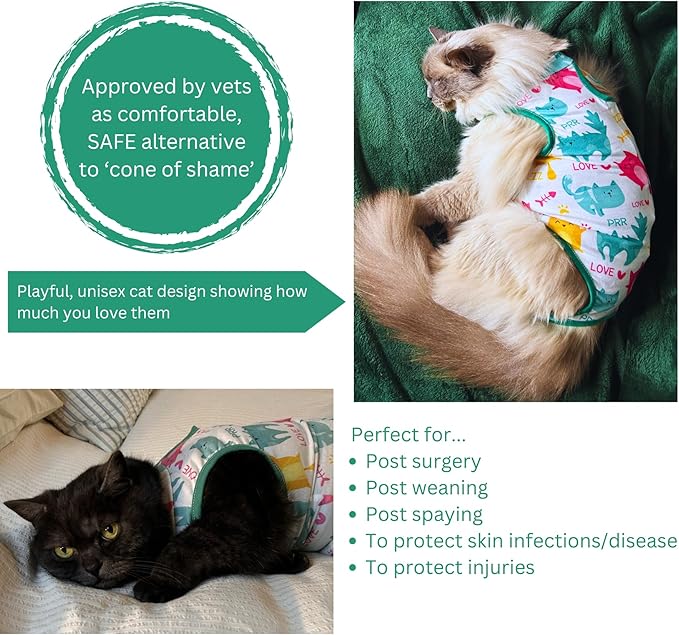Cat Recovery Suit Surgical Onesie - Post Surgery - Soft Breathable Fabric - No-Cord Design - Protects Wounds and Skin After Spay or Neuter - Male and Female Cats | XX-Large