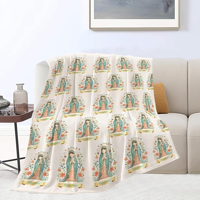 Cute Cartoon Virgin Mary Throw Blanket Gifts for Kids Girls Boys Adults Soft Cozy Plush Fluffy Fuzzy Fleece Blanket Decor 50''X60''