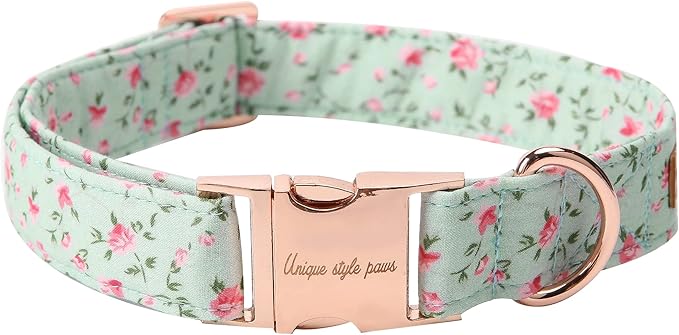 Unique style paws Cotton Dog Collar with Bow Puppy Collar with Green Flower for Small Medium Large Boys Girls Dogs