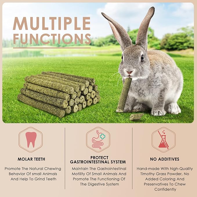 Bissap Rabbit Chew Sticks, Bunny Molar Timothy Hay Treats Bamboo Sticks for Small Animals Hamsters Chinchillas Guinea Pigs Squirrels Natural Teeth Grinding Chewing Toys