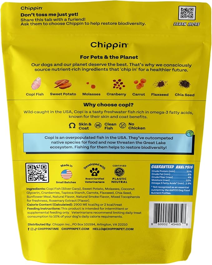 Chippin Soft Dog Training Treats, Mini Bite Size Fish & Sweet Potato Dog Treats, Healthy Low Calorie Training Rewards for Puppy & Dogs, Natural High Protein
