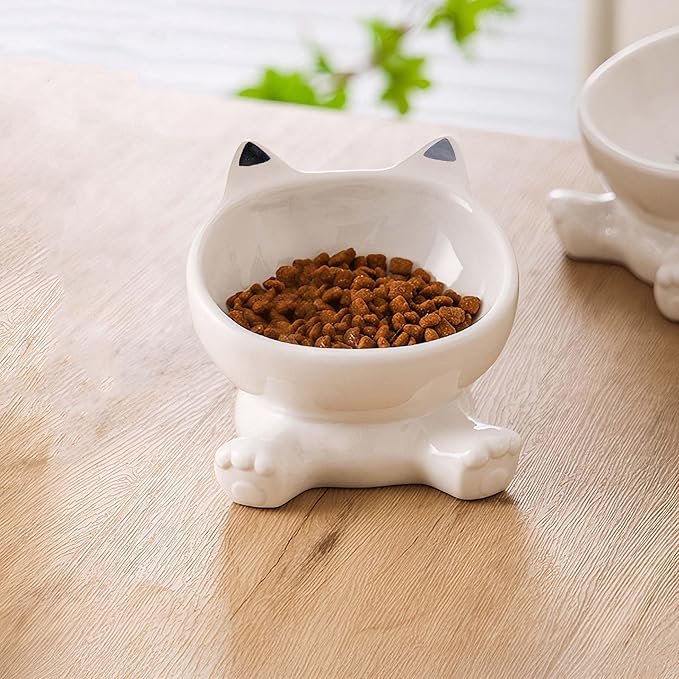 Raised Cat Bowl, 4.9 Inch Ceramic 3D Elevated Cat Food Bowl and Water Bowls, Cute Kitten Dishes 4.5 OZ, Anti-Vomiting & Whisker Fatigue Friendly, Stress-Free for Indoor Cats, 1 Piece