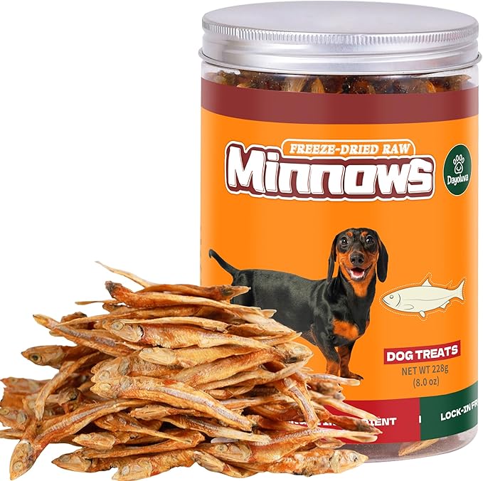 Freeze-Dried Raw Minnows Dog Treats, Single Ingredient Wild-Caught Human Grade Fish, High-Protein Training Rewards & Meal Toppers, Bulk Pack for Multi-Pet Homes (8 Ounce)