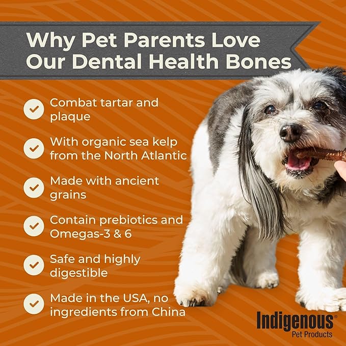 Indigenous Pet Dental Health Bones Regular 2 Pack – Original Fresh Breath (17 Ounce x 2) | Grain-Free Dog Chews with Prebiotics & Omegas | Freshens Breath, Supports Digestive, Skin & Coat Health |