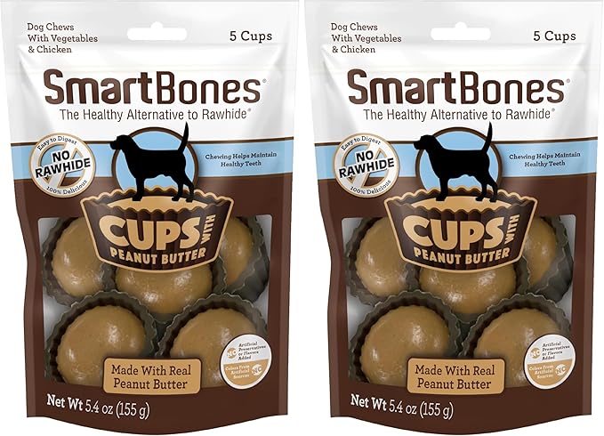 SmartBones Cups with Peanut Butter, Treat Your Dog to a Delicious Rawhide-Free Chew, 5 Count (Pack of 2)