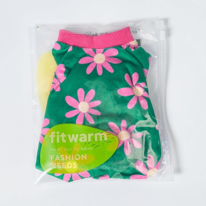 Fitwarm Flower Fleece Dog Pajamas, Warm Winter Dog Clothes for Small Dogs Girl, Cozy Pet Onesie with Feet, Dark Green, XXL