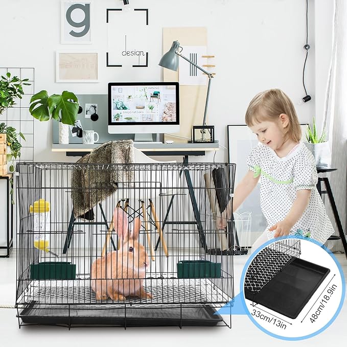 Abbylike 22 Pcs Rabbit Starter Kit with Cage, Rabbit Grooming Kit Bunny Cage Set with Bed, Litter Box, Water Bottle, Feeders, Toys, Grooming Cleaning Supplies for Indoor Rabbits Small Pets(Blue)