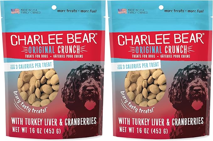 Charlee Bear Original Dog Treats, Turkey Liver & Cranberries, 16 oz (Pack of 2)
