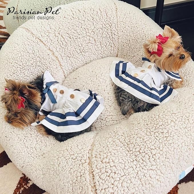 Parisian Pet Sailor Dog Dress - 100% Cotton Summer Clothes for Large Dogs Girl - Nautical Pet Apparel - Stylish Dog Outfit - Lightweight and Breathable Puppy Clothes - Cute Dresses for Dogs