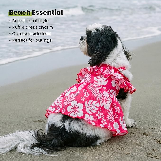 Fitwarm Tropical Dog Dress, Ruffled Doggy Hawaiian Dress, Dog Summer Clothes for Small Dogs Girl, Pet Outfit, Red, White, XS