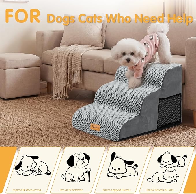 Topmart 3 Tiers Foam Dog Ramps/Steps,Non-Slip Pet Steps,Extra Wide Deep Dog Stairs,High Density Foam Pet Stairs/Ladder,Best for Older Dogs,Cats,Small Pets