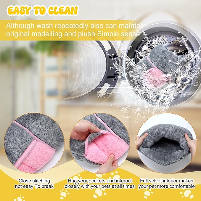 Wenqik 2 Pcs Guinea Pig Hideouts Guinea Pig Bed Washable Bunny Bedding Cuddle Warm Small Pet Sack Supplies Portable Pet Carrier Cage Nest Accessories for Cage(Gray, Pink,Plain)