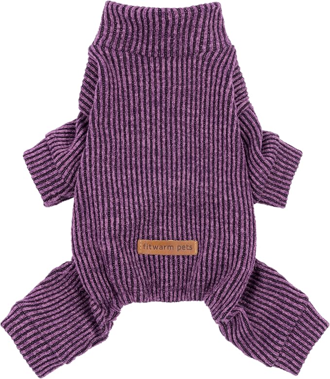 Fitwarm Mock Neck Knitted Dog Pajamas, Warm Winter Clothes for Small Dogs Boy Girl, Pet Onesie, Purple, Small