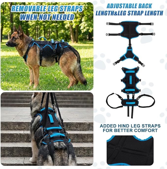 Dog Lift Harness for Large Dogs, 2-in-1 Detachable Full Body Support Acl Dog Sling Carrier with 4 Handles, Hind Assist Back Leg for Senior, Disabled, Arthritic & Post-surgery Canines(X-Large)