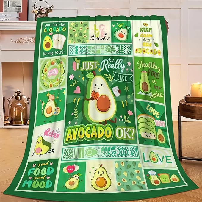 SweetFox Avocado Blanket, Funny Cute Avocado Decor Throw Blanket Gifts for Girls Boys Lovers Super Warm Soft Plush Lightweight Fleece Flannel Winter Bedding Blankets for Kids Adults Women 50"X40"