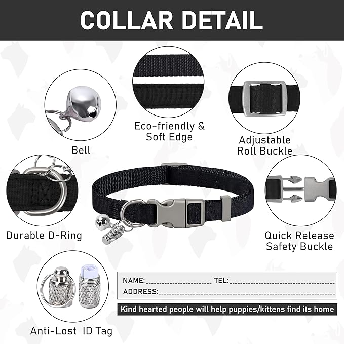 GAMUDA Small Dog Harness Collar and Leash Set, Step in No Chock No Pull Linen Fabric Soft Mesh Dog Vest Harnesses Reflective for Dogs Puppy Cats Kitten Rabbit (Black, XS)