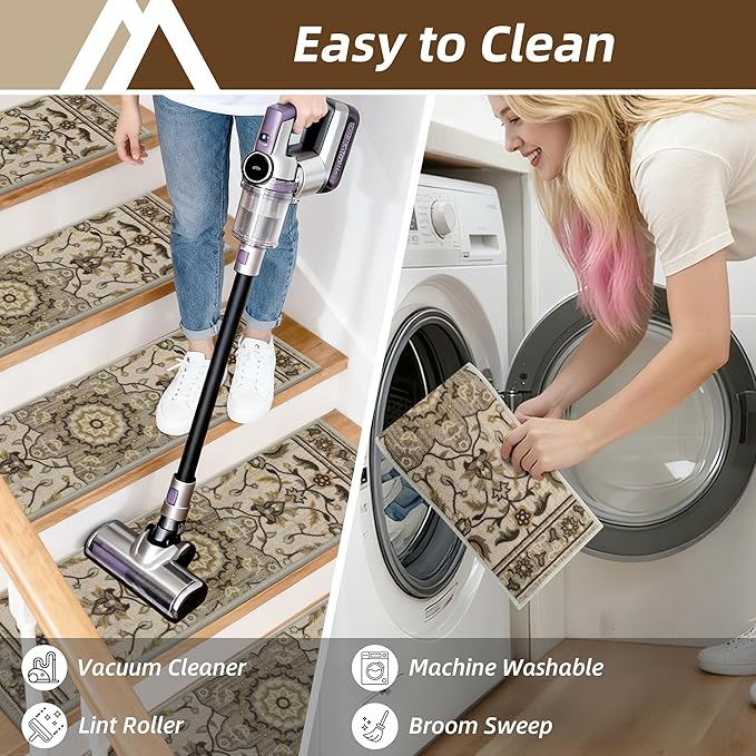 COSY HOMEER Stair Treads for Wooden Steps Washable Non Slip Stair Treads 8" X 30" Soft Stair Carpet Treads Reusable Indoor Stair Runner Rug for Kids, Elders and Pets 4pcs