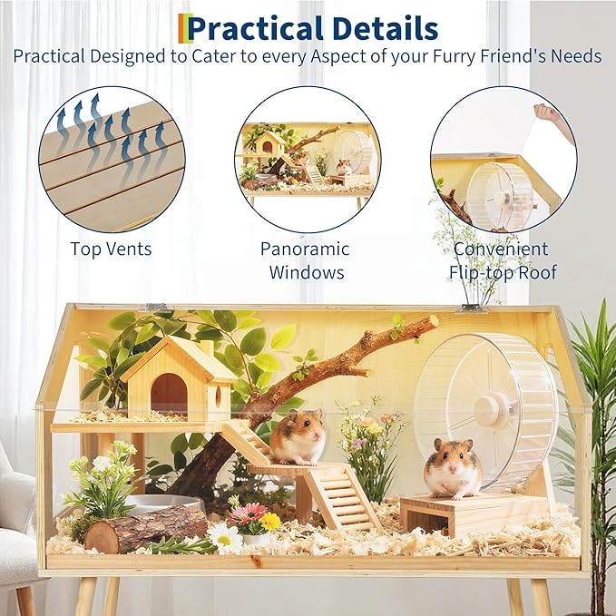 Garvee Hamster Cage with Legs, Large Syrian Hamster Habitats Enclosure with Chew Proof,Acrylic Window & Openable Top,Small Animal Cage for Guinea Pig, Chinchilla, Gerbil-40 l x 20" w x 47.5" h