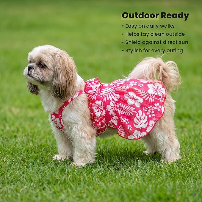 Fitwarm Tropical Dog Dress, Ruffled Doggy Hawaiian Dress, Dog Summer Clothes for Small Dogs Girl, Pet Outfit, Red, White, Medium