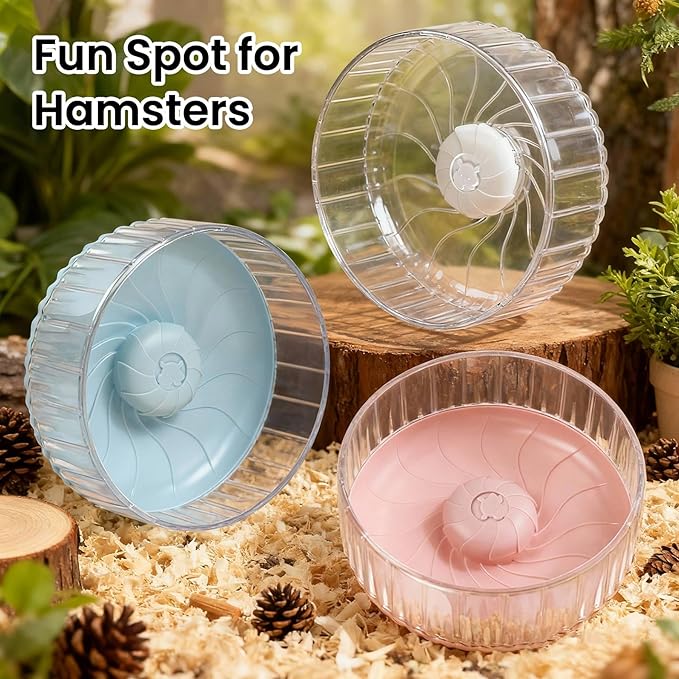 Silent Hamster Wheel, 10in Hamster Wheel No Stand, Double-Bearing Quiet Spinner for Syrian Hamsters, Hedgehogs, Mice & Small Pets, Clear