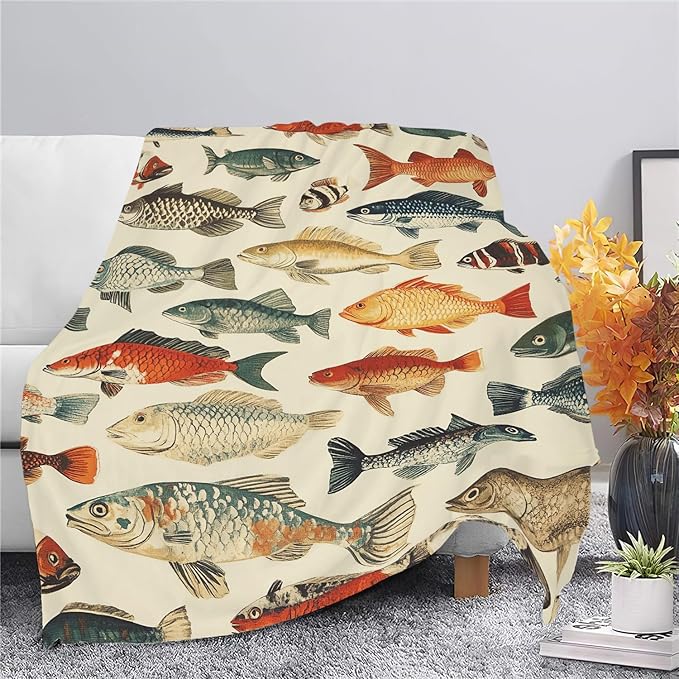 Fish Throw Blanket Fish Gifts for Kids Girls Boys Adults Women Men Soft Cozy Warm Plush Fluffy Fuzzy Fleece Blanket Birthday Festival Decor 40''X50''