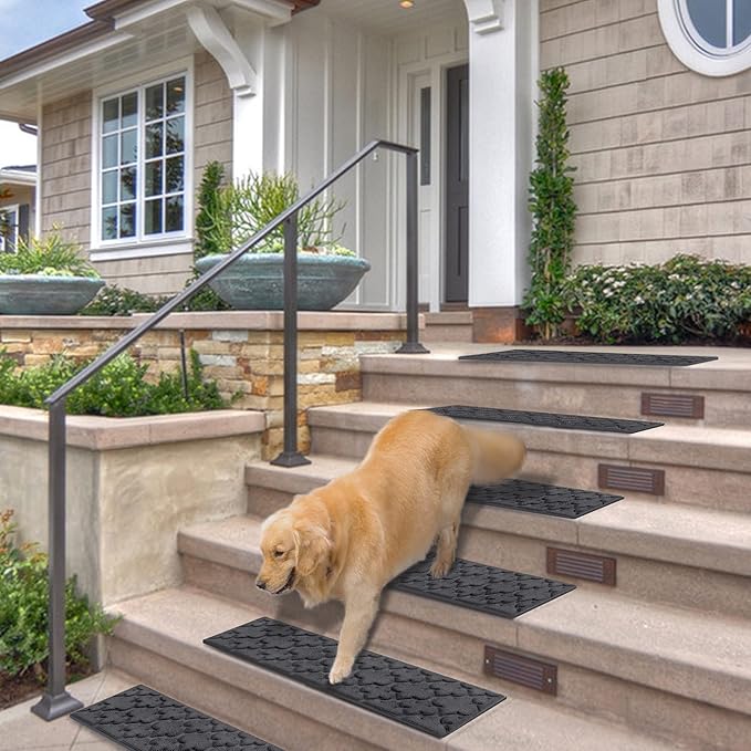 Aucuda 2pcs 8.5" x 30" Stair Treads for Elders and Dogs on Wooden Steps Indoor, Winter, Non Slip Stair Runner Rug Ice Insulation with Rubber Backing, Knot Staircase Mat Carpet for Outdoor Grip.