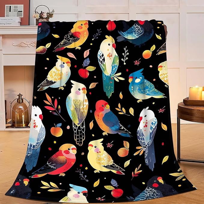 Parrot Bird Throw Blanket Cute Cockatiel Stuff Gifts for Kids Girls Boys Adults Women Men Soft Cozy Warm Plush Fluffy Fuzzy Fleece Blanket Decor 60''X80''
