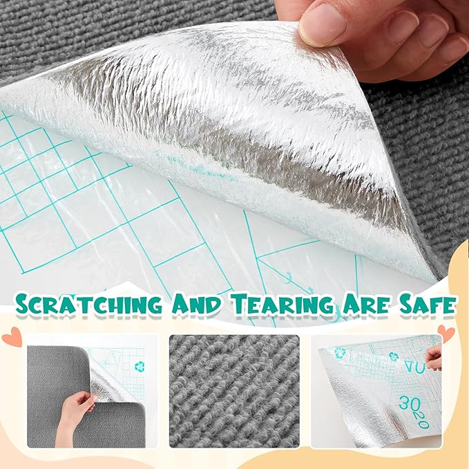 Rabbit Scratch Mat 12 Inch x 6.56 ft Self Adhesive Bunny Scratching Pad Cuttable Claw and Teeth Care Rabbit Mat for Cage Small Animal Scratching Rug for Biting Sleeping Nesting(Gray)