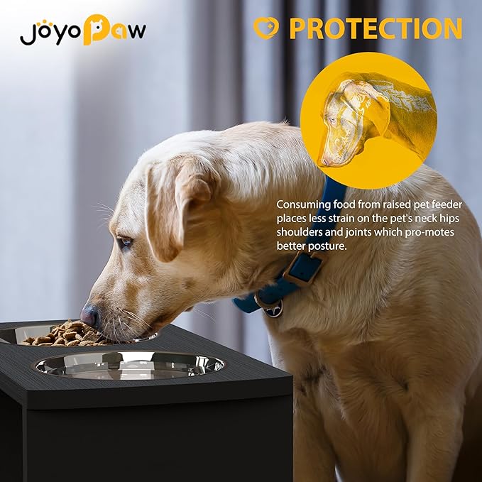 Elevated Dog Bowls, Waterproof Raised Dog Bowl for Medium & Large Dogs, HIPS Poly Lumber Stand with 2 Stainless Steel Bowls, Indoor & Outdoor Use (10'' Tall–48 oz Bowl, Black)