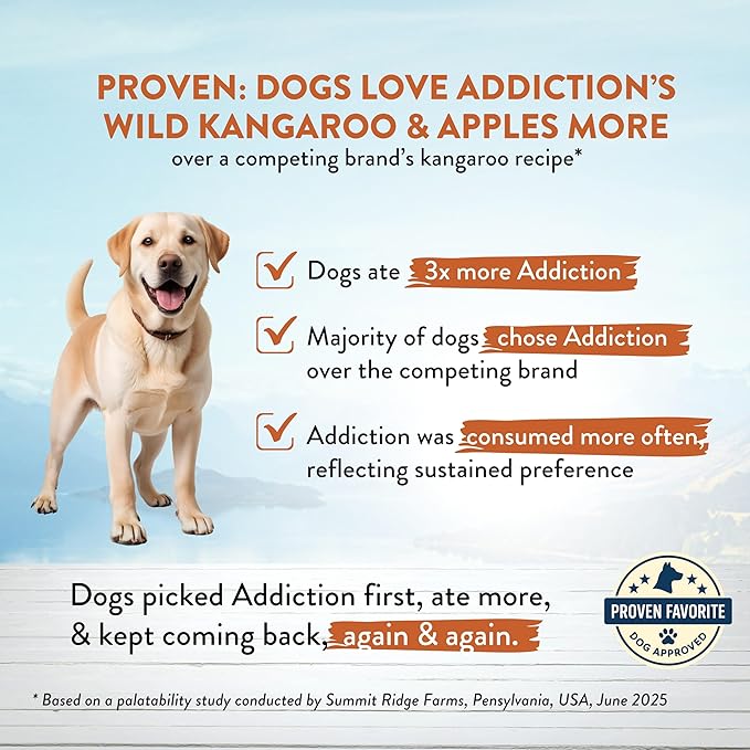 Addiction Wild Kangaroo & Apples Dry Dog Food - Limited Ingredient, Novel Protein for Dogs with Allergies, Grain-Free - Support Muscle Development & Manage Weight - Made in New Zealand 4lb