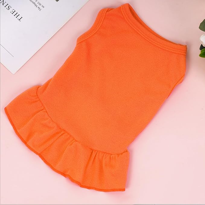 Dog Dresses Cat Skirt Solid Color Dog Clothes Summer Sleeveless Puppy Girl Clothes for Small Pet Dogs Cats (Orange, Large)
