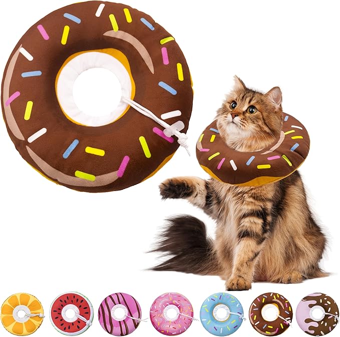Seyezo Cat Cone Collar Soft, Adjustable Cat Recovery Collar for Small Medium Large Cats, Cute Donut E Collar After Surgery, Elizabethan Cones for Cats Kittens After Surgery(Donut Brown, Large)