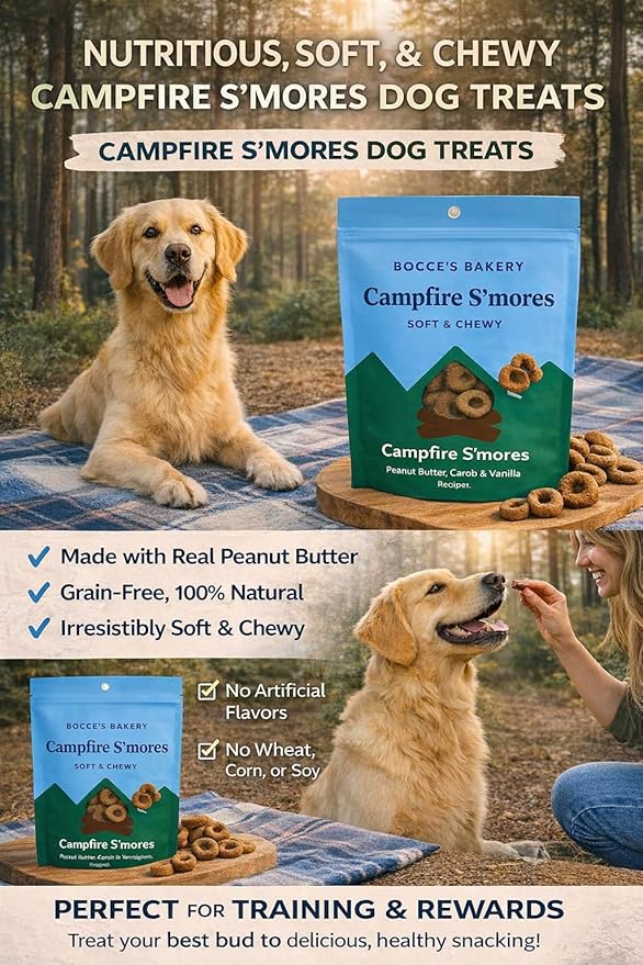 Bocce's Bakery Soft & Chewy Campfire S’Mores Dog Treats, 2 lbs | Wheat-Free, All Natural Ingredients | Made with Peanut Butter & Vanilla| Healthy, USA-Baked Snacks for Dogs